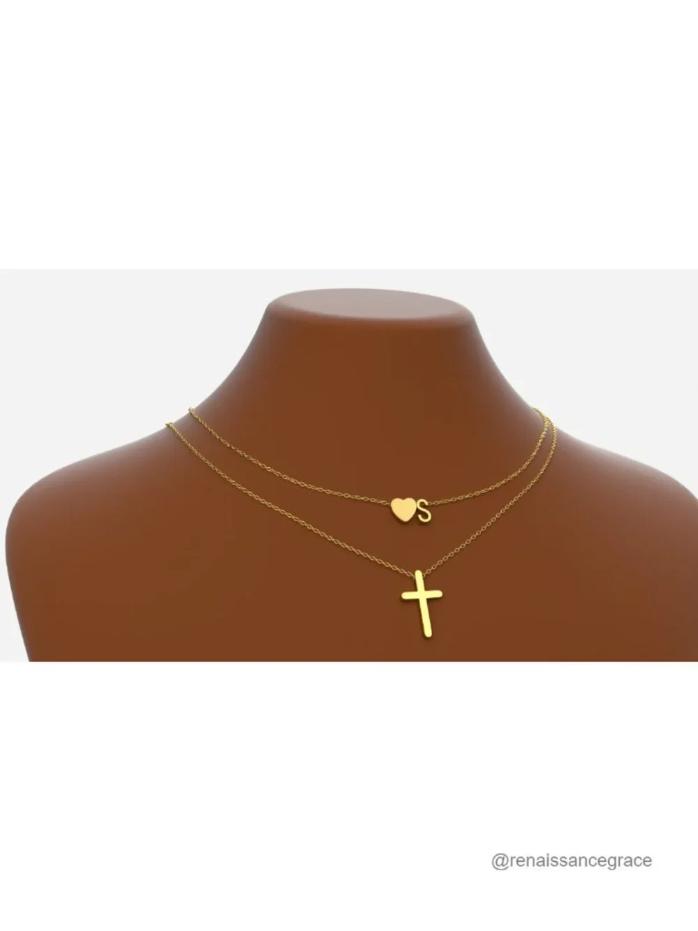 18K Gold Plated Layered Initial Cross Necklace for Women Teens